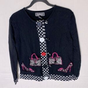 Vintage Bobbie C. Black Pink Cotton Knit Button Front Cardigan W Shoes & Bags S